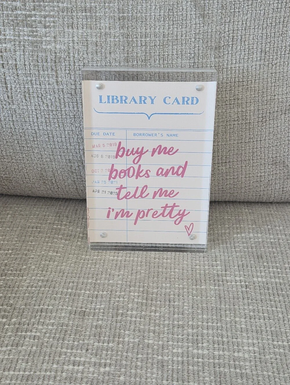 Library Card Acrylic Sign - Pink and Blue -